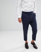 Asos Tapered Smart Pants In Navy Wool Mix Texture - Navy