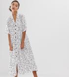 Monki Face Print Buttoned Midi Dress With Pockets In White - White