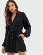 Asos Design Button Front Slouchy Tie Waist Boiler Romper-black