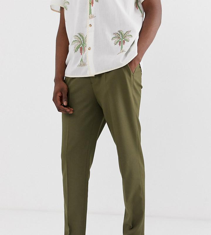 Asos Design Tall Heavyweight Tapered Crop Smart Pants In Olive Green