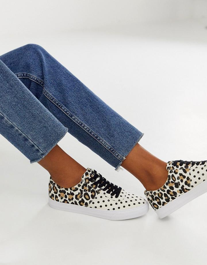 Asos Design Dollis Lace Up Sneakers In Polka Dot And Leopard