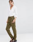 Vila Belted Relaxed Fit Pants In Ivy Green - Green