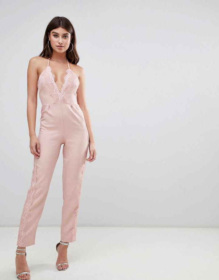 Rare London Lace Detail Jumpsuit - Cream