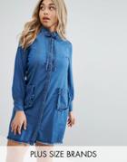 Lost Ink Plus Denim Swing Dress With Frayed Pockets - Blue