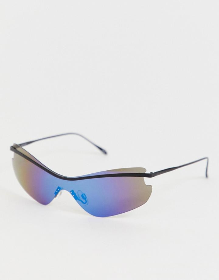 Asos Design Cat Eye Visor Sunglasses With Blue Flash Lens-black