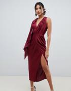 Asos Design Occasion Sleeveless Satin Drape Midaxi Dress - Red