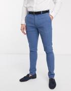 Asos Design Wedding Super Skinny Suit Pants In Cornflower Blue Wool Blend Herringbone-blues