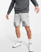 Good For Nothing Denim Shorts In Light Gray Acid Wash With Heavy Distressing-grey