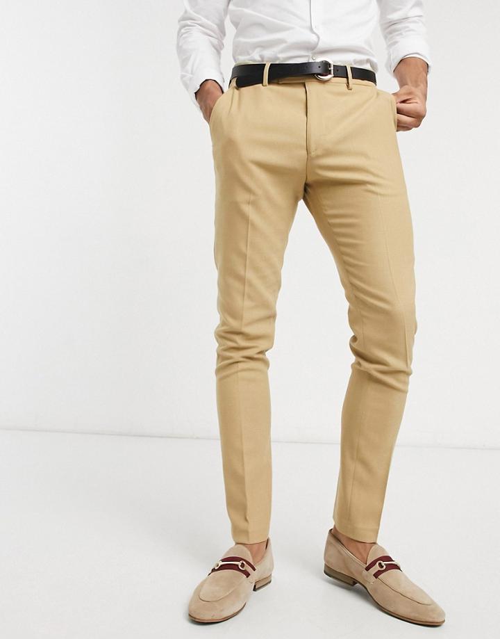 Asos Design Wedding Super Skinny Suit Pants In Camel Micro Texture-neutral