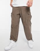 Asos Design Oversized Tapered Cord Pants With Cargo Pockets In Brown