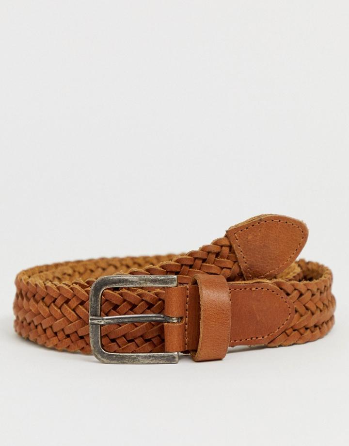Jack & Jones Woven Leather Belt-brown
