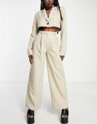 Collusion Wide Leg Pants With Deep Pleats In Neutral Stripe - Part Of A Set