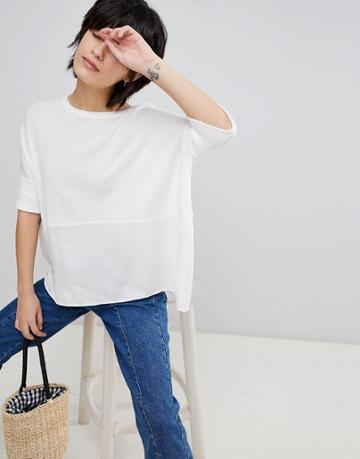 Paisie Knitted Top With Silk Panel - White