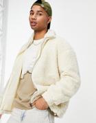 New Look Sherpa Zip Up Jacket In Off White