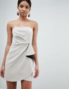 Asos Design Bonded Bandeau Origami Front Mini Dress-gray
