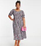 Yours Puff Sleeve Midi Dress In Black Floral