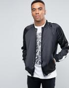 New Look Sateen Bomber Jacket In Black With Contrast Sleeve - Black