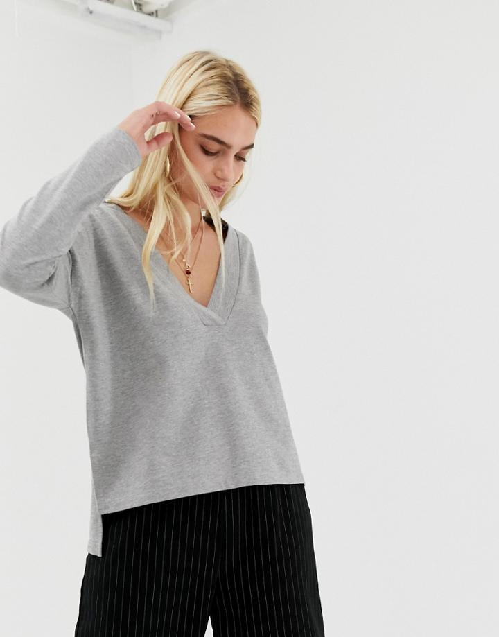 Noisy May Deep V-neck Sweatshirt In Gray
