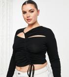 Asos Design Curve Cut Out Ruched Long Sleeve Top In Black