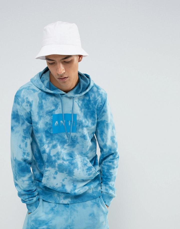 Antioch Oversized Tie Dye Hoodie With Block Print - Blue