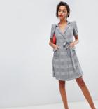 Mango Wrap Front Check Dress In Gray