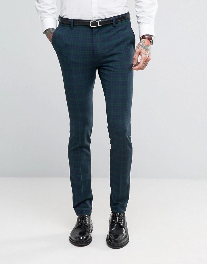 Asos Super Skinny Suit Trousers In Green Check - Green