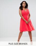 Little Mistress Plus Skater Dress With Embellished Shoulders - Red