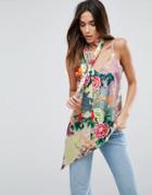 Asos Asymmetric Cami With Scarf Detail In Floral - Multi