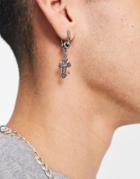 Asos Design Hoop Earrings With Vintage Crosses In Silver Tone