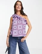 Y.a.s Cotton One Shoulder Top In Purple Tile Print