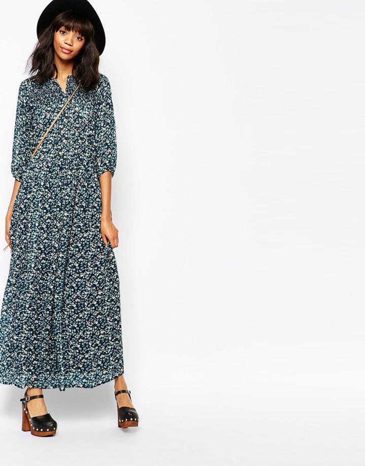 Paul And Joe Sister Chatarel Maxi Dress In Floral Cat Print - Navy