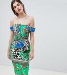 River Island Scarf Print Bow Front Bodycon Dress - Green
