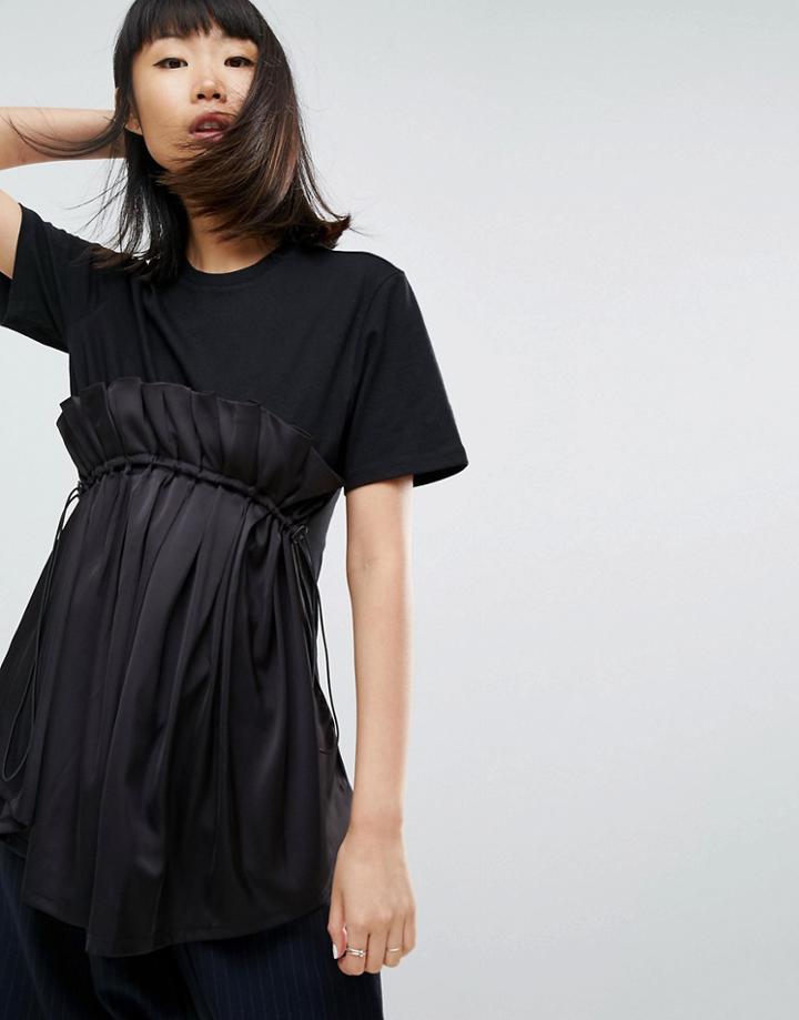 Asos White T-shirt With Contrast Ruffle Panel - Black