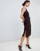 Oasis Midi Dress With Square Neck In Lips Print - Multi