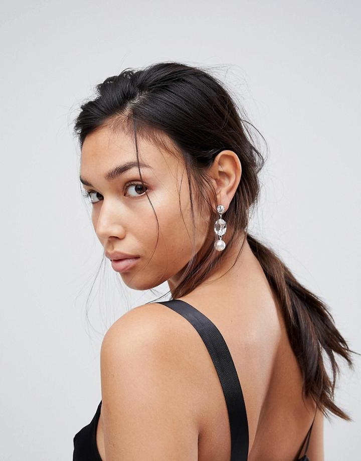Krystal London Swarovski Crystal Oval Pearl Drop Earring - Clear