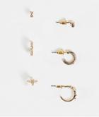 Topshop Crystal Cross 3 X Hoop And Stud Multipack Earrings In Gold
