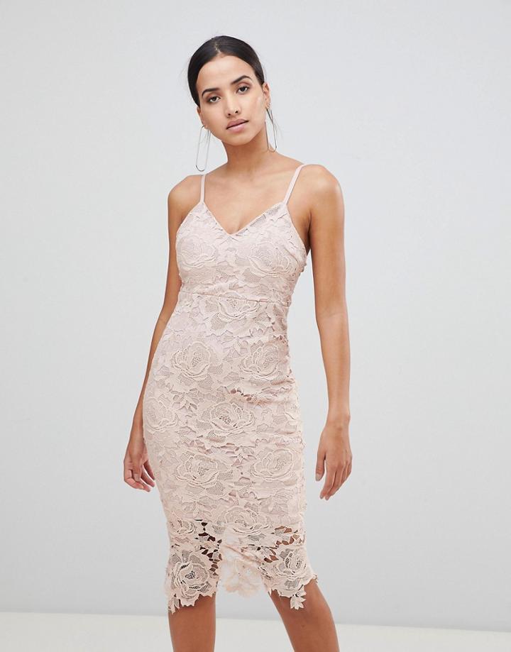 Ax Paris Lace Cami Midi Dress - Pink