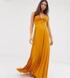 Asos Design Tall Cami Maxi Dress With Knot Front Bodice-gold