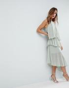 Asos Glitter Spot Cami Midi Dress With Deconstructed Hem - Green