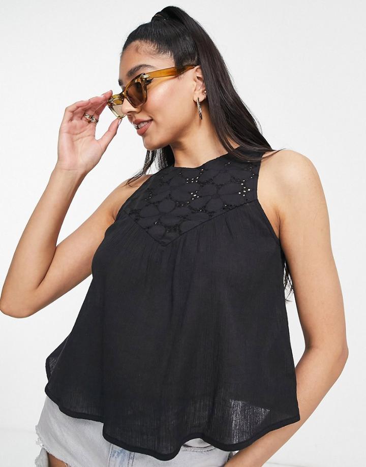 Asos Design Broderie Mix Sun Top In Black