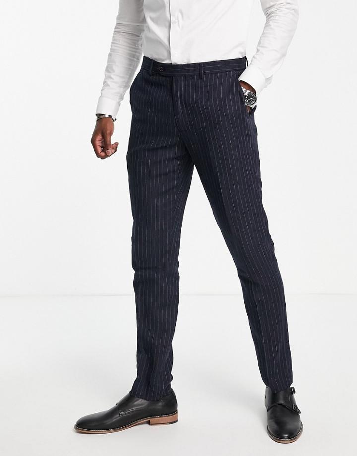Gianni Feraud Wedding Linen Suit Pants In Navy