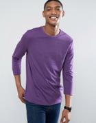 Asos T-shirt With 3/4 Length Sleeves In Purple - Purple