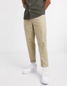 New Look Tapered Chino Pants With Pleat Detail In Stone-neutral