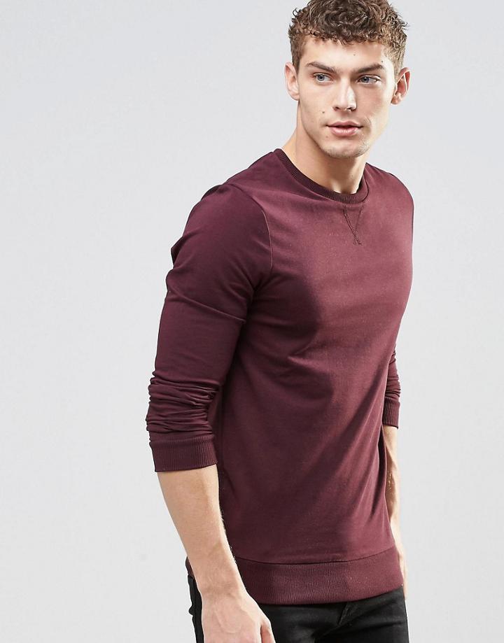 Asos Lightweight Sweatshirt In Oxblood - Oxblood