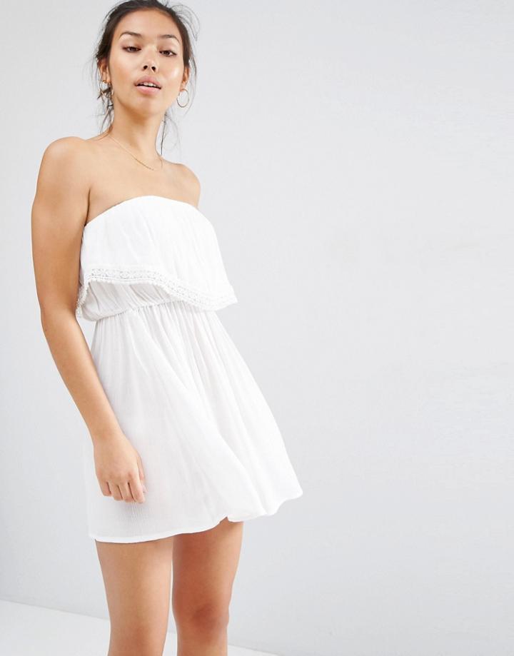 Asos Lace Trim Bandeau Beach Dress - Cream