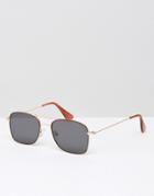 Asos Square Sunglasses With Flat Lens In Brown And Gold - Brown