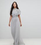 Frock And Frill Tall Premium Embellished Top High Neck Maxi Dress - Gray