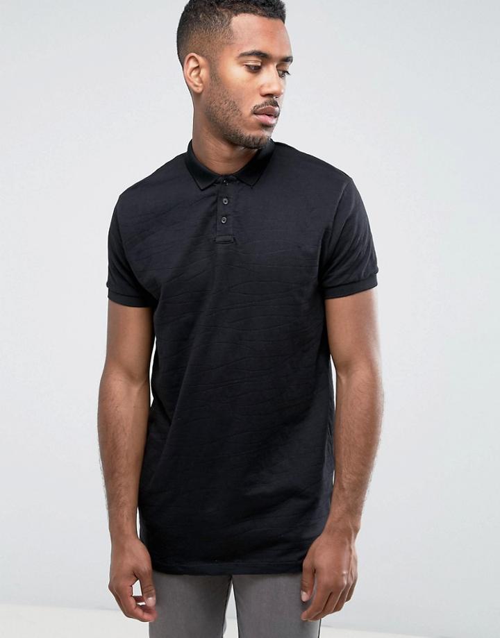 Bellfield Long Line Jacquard Polo - Black