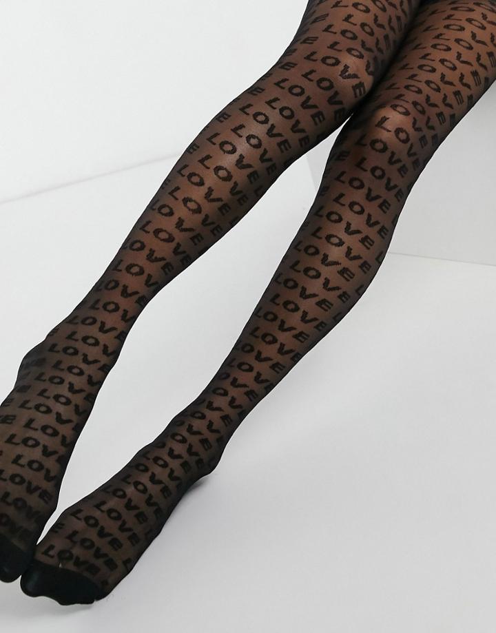 Asos Design 20 Denier Love Slogan Tights In Black
