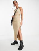 Calvin Klein Jeans Side Cinched Midi Tank Dress In Taupe-neutral